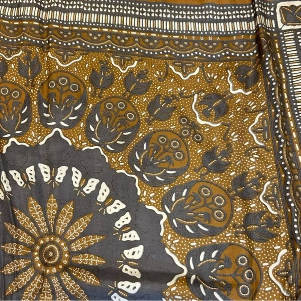 Beautiful‎ Vintage Silk Carmel & Gray Print Scarf 30x30”